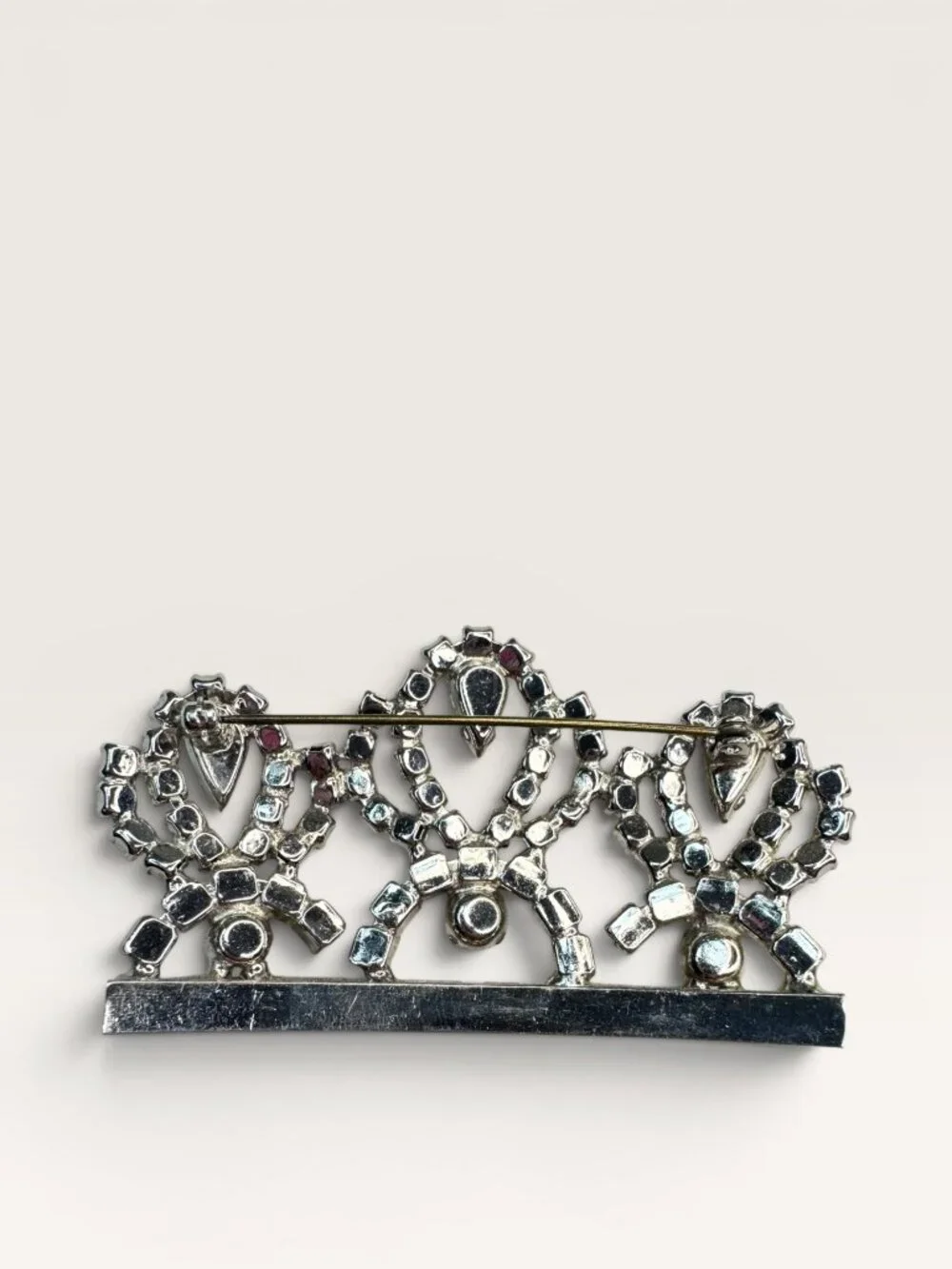 1950s Clear Crystal Crown Brooch Silver Tone Tiara Royal Vintage